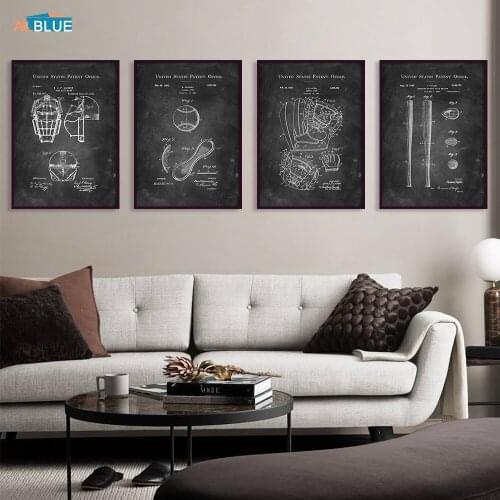 Sports Painting Vintage Wall Decoration Poster Baseball & Protective Gear Patent Invention Picture Canvas Art Home Mural Print