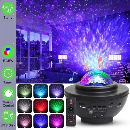 LED Galaxy Projector Ocean Wave LED Night Light Music Player Remote Star Rotating Night Light Luminaria For Kid Bedroom Lamp