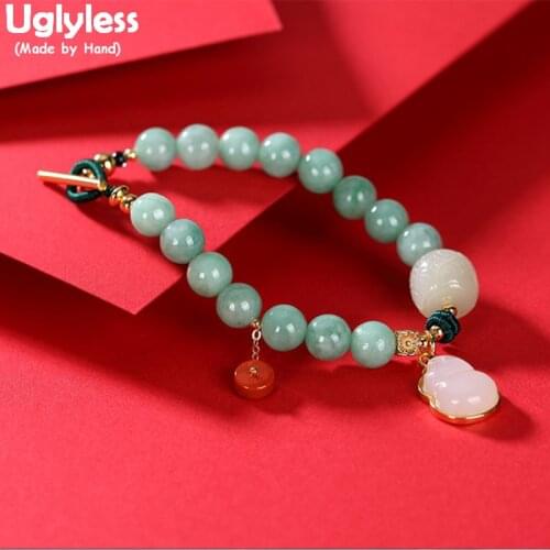 Uglyless Luxury Natural Emerald Balls Beading Bracelets for Women Multi Treasure Gemstones Rope Bracelet Jade Charm Fine Jewelry