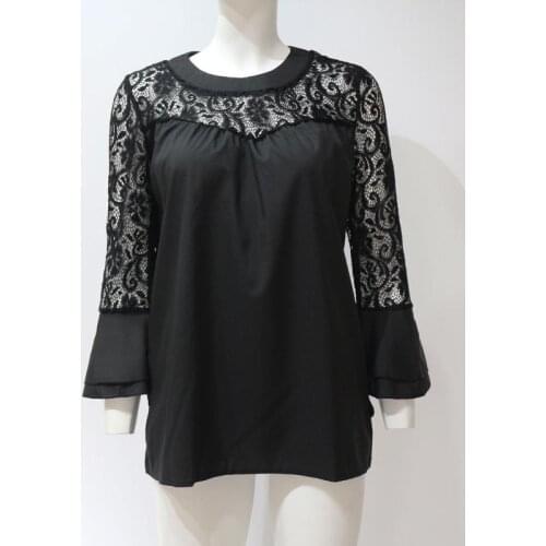 Europe and the United States casual lace stitching hollow chiffon T-shirt coat fashion seven-pointed lotus sleeve womens T-shir