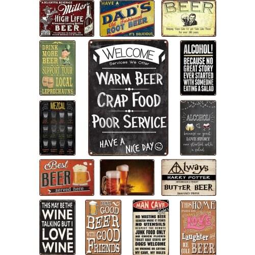 Vintage Metal Poster Welcome Services We Offer Warm Beer Crap Food Poor Service Have A Nice Day Bar Fashion Metal Poster Decor