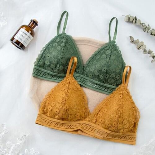 Women Hollow Out Bralette Solid Color Beauty Lace Underwear Female Add pad Wireless Bra Seamless Lingerie Non-Convertible Straps