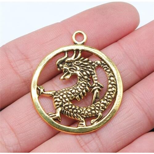 WYSIWYG 4pcs 37x32mm Chinese Dragon Charms For Jewelry Making Round Dragon Charm Round Chinese Dragon Charm