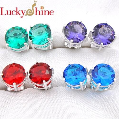 Luckyshine Fashion Jewelry Wholesale 4Pcs/Lot Optional Multi-color Full Crystal Gems Silver Charm Stud Earrings Set 8 MM