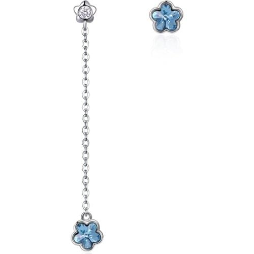 ZEMIOR 925 Sterling Silver Asymmetry Letter Star Earrings Stud Blue Austria Crystal Earrings For Women Romantic Jewelry On Sale