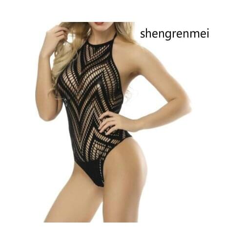 Shengrenmei 2019 Lady Bandage Halter Fishnet Nightwear Sexy Lingerie Latex Teddies Bodysuits Women Erotic Costumes Dropshipping