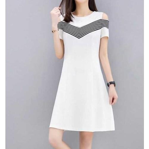 Women Summer Off Shoulder Dress Short Sleeves Slim Fit Middle Waist Casual Dress NOV99