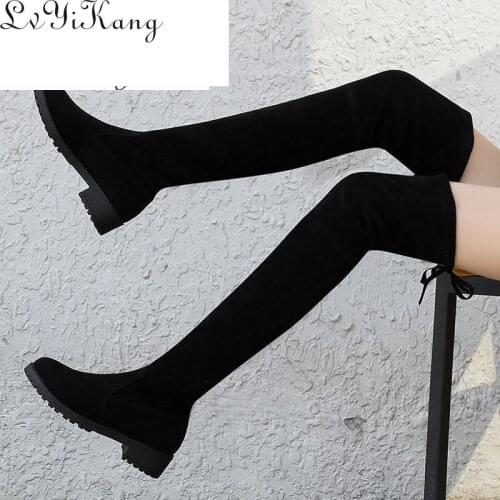Plus Size 35-41 Winter Over The Knee Boots Women Stretch Fabric Thigh High Sexy Woman Shoes Long Bota Feminina Zapatos De Mujer