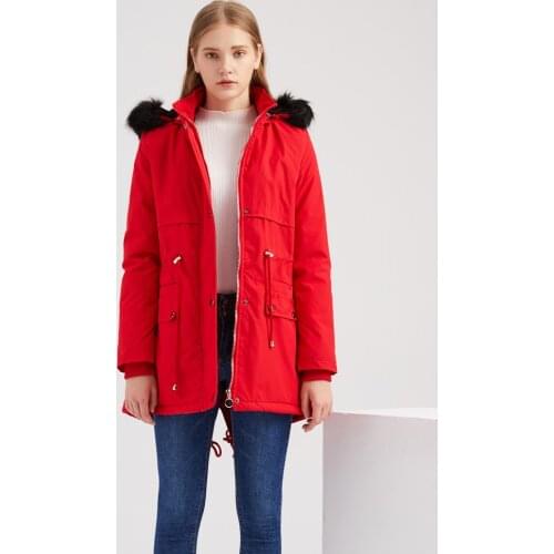 Winter Jacket Women Plush Thick Warm Hooded Fur Parka Cotton Padded Coat Detachable Cap Slim Long Outwear