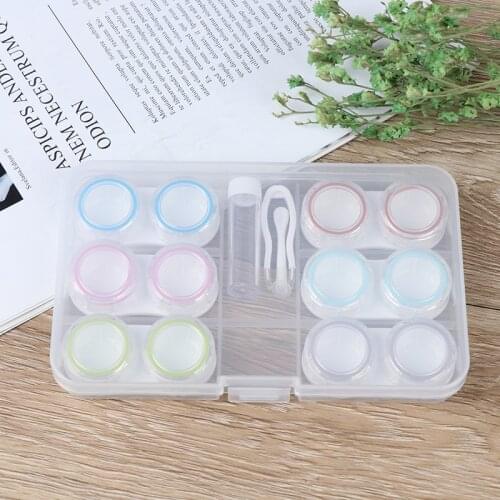 1 Set 6 Boxes Simple Transparent Leakproof Portable Storage Eye Care Kit Organizer Container Unisex Contact Lens Case Box