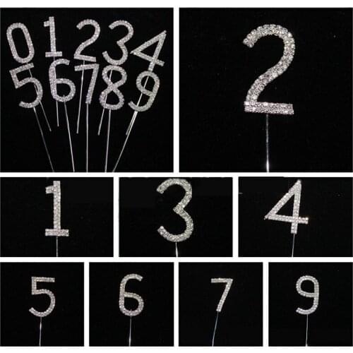 100pcs Shiny Rhinestone Number Cake Toppers 0-9 Birthday Cakes Crystal Stick Cupcake Picks Party Decoration Supplies ZA3558
