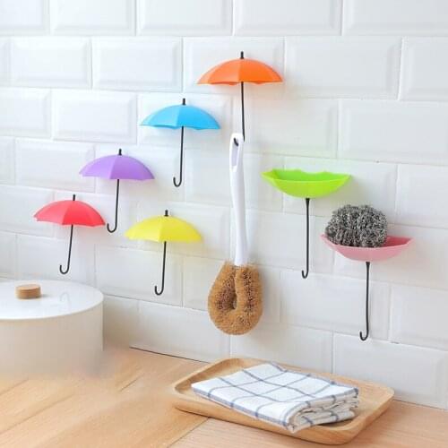 3pcs/set Creative Key Hook Umbrella Shape Wall Hook Key Hanger Sticky Home Decoration Kitchen Bathroom Organizer