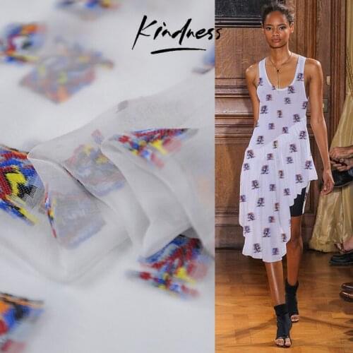 Abstract fashion embroidery design white silk georgette gauze silk fabric sheer,SFF198