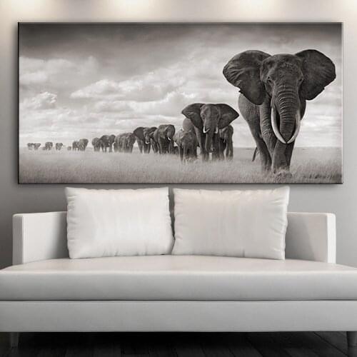 African Wild Animal Elephant Black white Canvas Poster Print Painting Modern Art Decoration Picture Living Room Decor