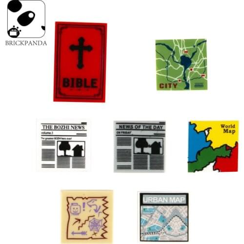 Printed City House Accessories Building Blocks Figures Mini Parts Pirate Military Maps Newspaper Blocks Brick Toys Kids