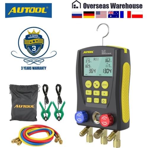 AUTOOL LM120+ Air Conditioning Manifold Digital Vacuum Gauge for Refrigeration HVAC Vacuum Pressure Temperature Tester PK Testo