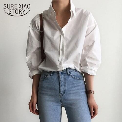 Office Ladies White Shirts Blouses Women Spring New Turn-down Collar Single-breasted Long Sleeve Shirts Female Tops Blusas 10156