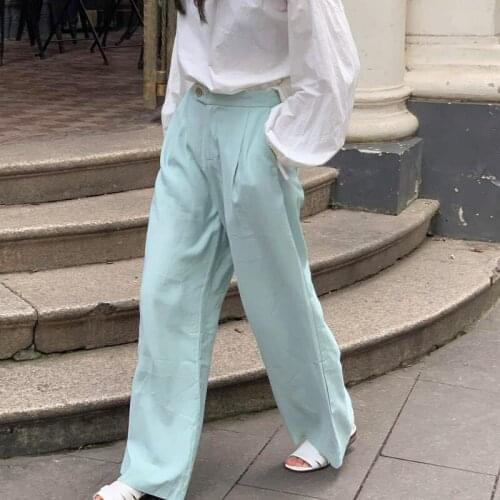 GOOHOJIO 2020 New Wide Legs Comfort Women Pants High Waist Casual Autumn Pants Women Solid Color Slacks Long Trousers Female
