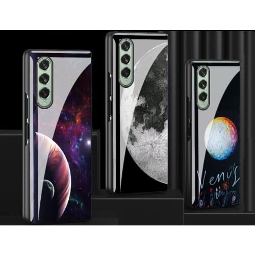 Z Fold 3 Funda Case for Samsung Galaxy Z Fold 3 Z Fold 2 Z Flip 3 Planet Pattern Plating Tempered Glass Phone Case Cover Z Flip