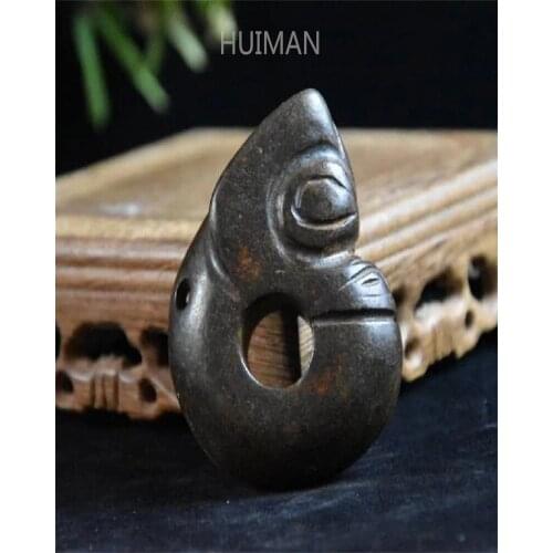 Home Decoration Hongshan Culture Archaize Black Iron Meteorite Sculpture Jade Pig Dragon Statue Handicraft#2