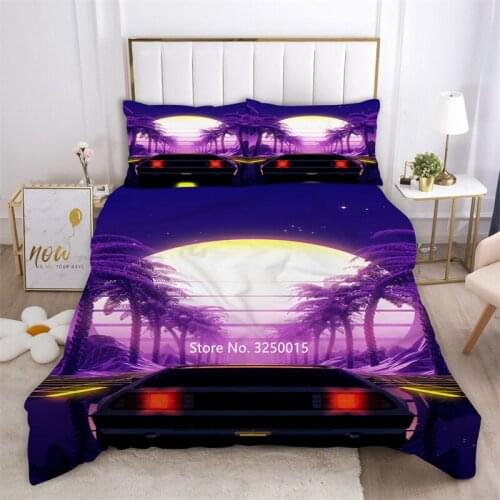 Home Textile Beautiful Scenery Moon with Coconut Grove 3D Digital Printed Family Bedding Set Single and Double Queen King Size