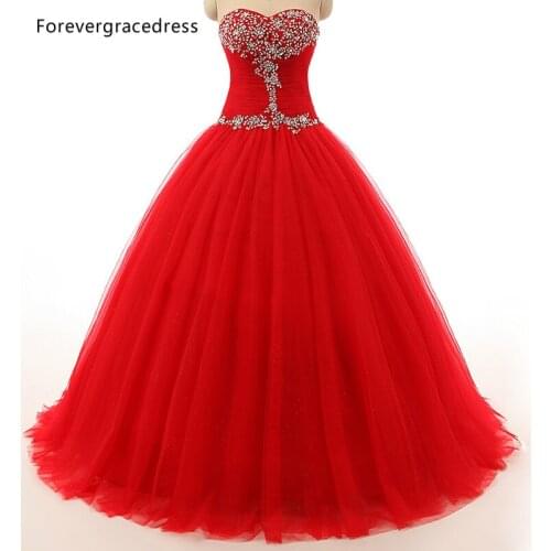 Forevergracedress Red Color Sleeveless Wedding Dress Tulle Sweetheart Beaded Long With Lace Up Back Bridal Gown Plus Size