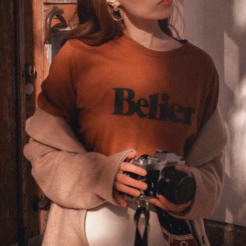 Astro T Shirt Femme Round Collar Warm Color Letter Print Loose Cotton Pattern Tee Shirt Retro Elegant T Shirts Casual Woman Tops