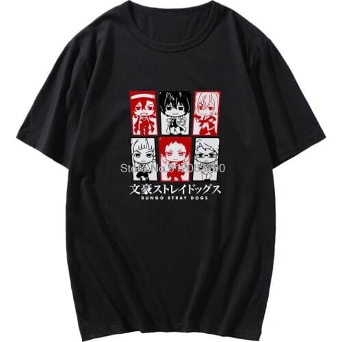Kawaii Anime Q Version Bungou Stray Dogs Funny Print Tshirt Student Hipster Hip Hop Punk T Shirt Men Basic T-shirt Short Sleeve