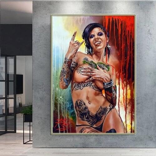 Woman hip hop tattoo art poster and canvas painting, sexy naked girl wall art picture, home bedroom decoration