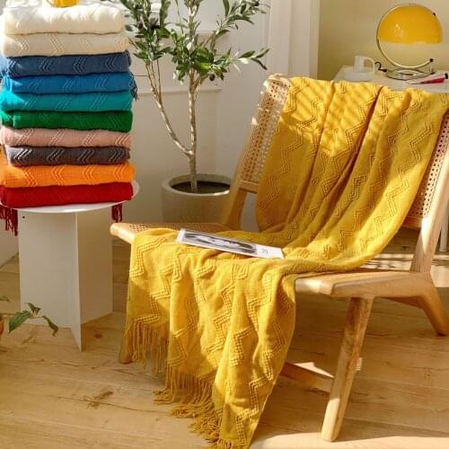 Indian retro striped Knitted blanket throw acrylic tassel office nap blanket for beds soft Bedspread dormitory single sofa cover