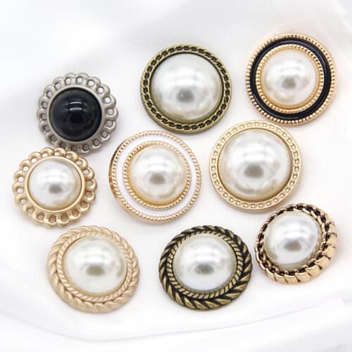 Faux Pearl Gold Metal Fashion Coat Buttons For Clothing Vintage Sweater Decorative Buttons Handmade Sewing Accessories Wholesale