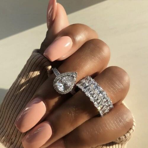 Classic 925 Sterling Silver drop RING finger Created Diamond Wedding Engagement Cocktail DIAMOND Band Rings for Women Jewelry