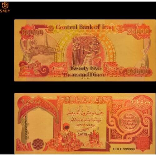 Nice Colorful Gold Banknotes 25000 Dinar Gold Foil Bank Notes Paper Money Collections