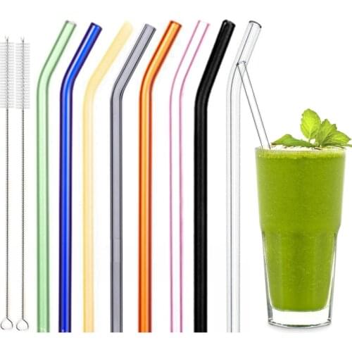 20cm Colorful Reusable Glass Straws High Borosilicate Glass Eco Friendly Drinking Straw for Cocktail Smoothie Milkshake Dinkware