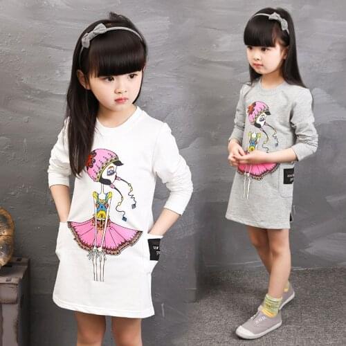 Girls Dress Spring Autumn New Cotton Cartoon Pocket Letter Printed Long-Sleeved Princess Dresses 3-7 Years Kids Clothing