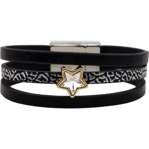 Trendy Multilayer Leather Bracelet for Women Fashion Magnetic Buckle Women Bracelets Bangles Five-pointed Star Jewelry