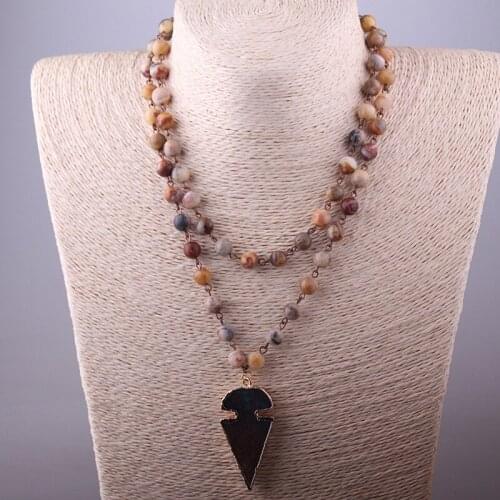 MOODPC Fashion Crazylace Agat Bohemian Jewelry Arrowhead Pendant Necklace Women Natural Stone Necklace