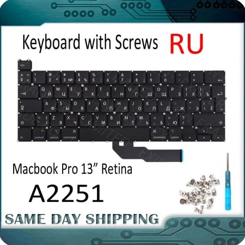 New A2251 Keyboard Russian Russia RU for MacBook Pro Retina 13" A2251 Russian Keyboard Big or Small Enter Replacement 2020 Year