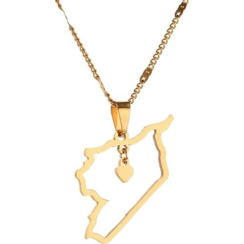 Stainless Steel Syria Map Pendant Necklaces Outline Pendant Necklace Syrians Heart Charm Jewelry