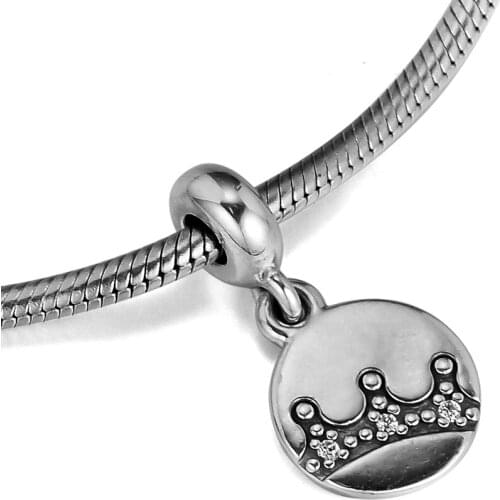 Fits For Pandora Beads Bracelets Dazzling Crown Charms with Clear CZ 100% 925 Sterling-Silver-Jewelry Free Shipping