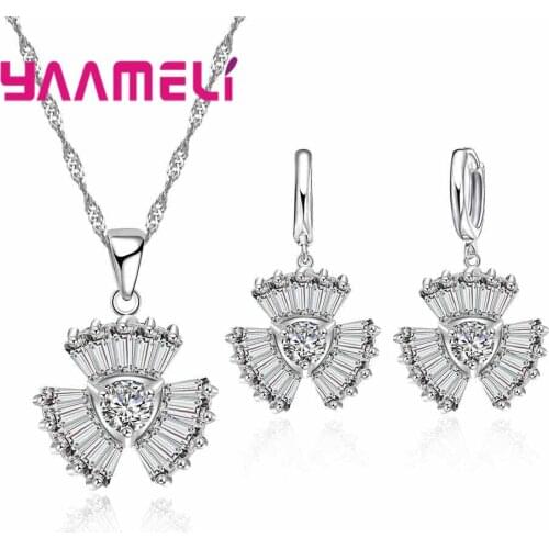 Lovely CZ Crystal 925 Sterling Silver Wedding Jewelry Sets Charming Gemstone African Windmill Necklace Earrings Set