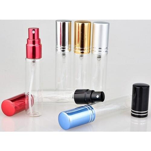 20pcs/lot 5ML 10ML 15ML Transparent Thin Glass Spray Bottle Sample Glass Vials Portable Mini Perfume Atomizer Gold Sil