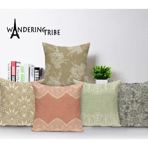 Colorful Geometric Decorative Pillows Flower Floral Pillowcase Shabby Chic Kissen Green Cushions Custom Quality Cushion Cover