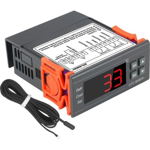 Temperature Controller STC-8080A+ Refrigerator Thermostat for Refrigerator Automatic Defrosting with NTC Sensor Probe 220V