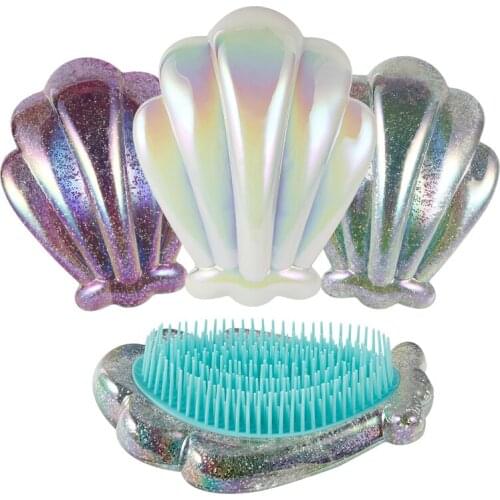 ROUFEI Beauty Glitter Style Shell Comb Hair Woman Hair Care Styling Tool Barber AccessoriesDetangler Comb Anti-static Hair Brush
