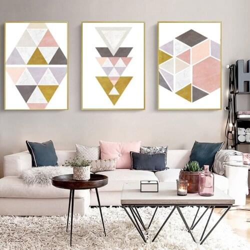 Pink geometric figures abstract simple modern hand-painted color blocks living room childrens room custom decorative painting