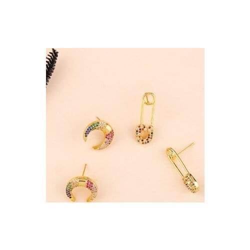 Horns evil eye multicolor Brass micro pave cz zircon cubic zirconia drop Hoop Earrings copper gold plated crystal studs uujf34