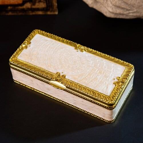 Retro Engraved Jewelry Storage Box Rectangle Trinkets Organizer Case Treasure Chest, Silver or Gold