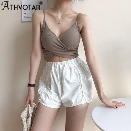 ATHVOTAR Sexy Female V-Neck Top Solid Color Beautiful Crop Top Soft Seamless Lingerie Fashion Camisole