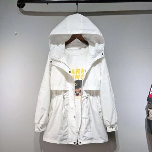 2019 New Spring Autumn Womens Trench Coat Casual Long Sleeve Hooded Windbreaker Female Solid Pockets Overcoat Outerwear R841